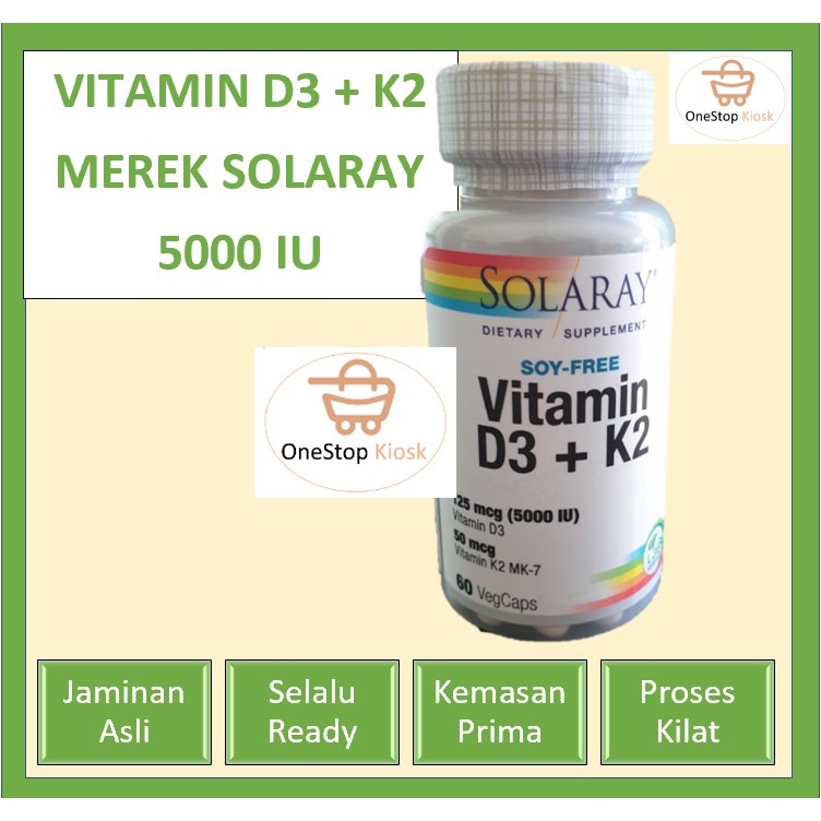 Jual SOLARAY Vitamin D3 + K2 5000 IU 60 Vega n Cap Original, Asli