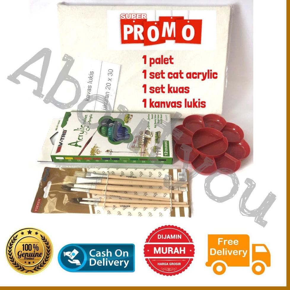 

[KODE TT6ML] PAKET LUKIS KOMPLIT 4 in 1 KANVAS Besar Cat Akrilik Palet Kuas Set Melukis Lengkap