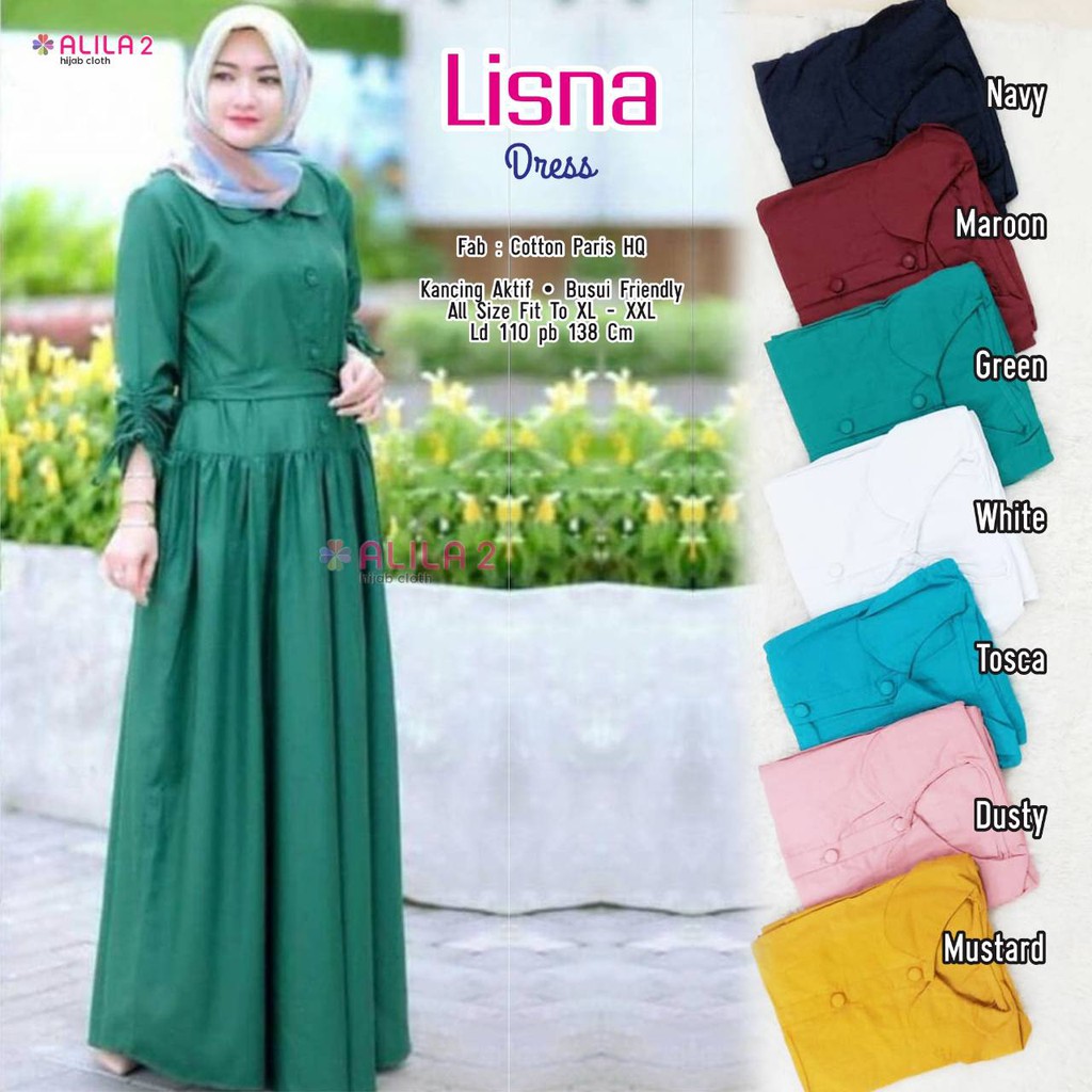 LISNA katun paris ld 110 cm gamis jumbo muslim wanita polos fashion kekinian by alila big size busui