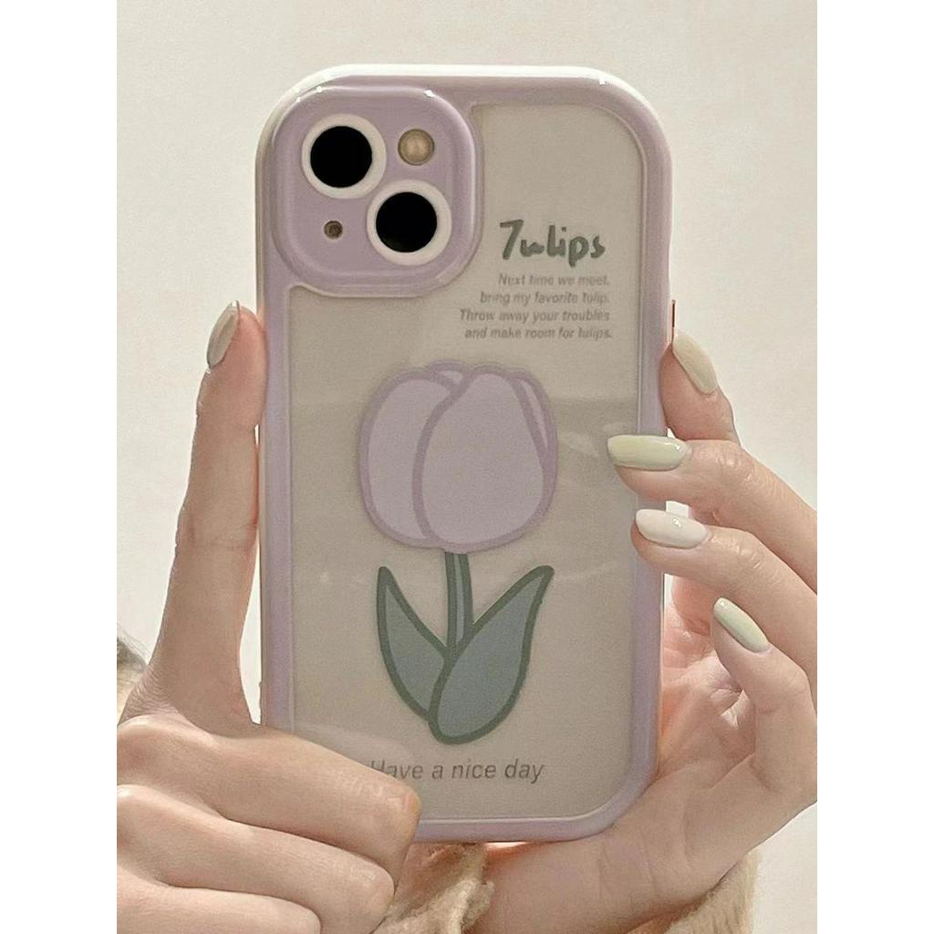 IPHONE Casing Ponsel Desain Print Ungu Tulip Flowers Single Kompatibel Dengan Iphone12 13 14 11 Pro Max bvgbh