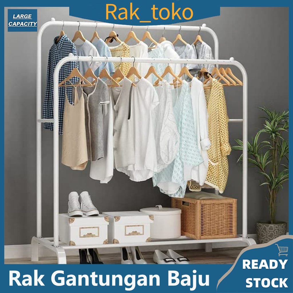 Rak Gantung Serbaguna Rak Baju Gantungan Baju Besi Stand Hanger Display  Rak Sepatu Penyimpanan Jaket Topi Rak Jemuran Baju