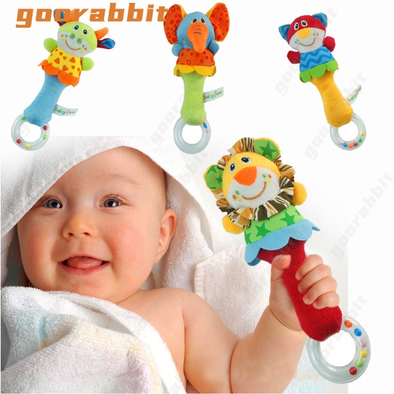 Mainan Rattle Genggam Bentuk Boneka Plush Hewan Dengan Suara Untuk Bayi 3 / 6 / 9 / 12 Bulan