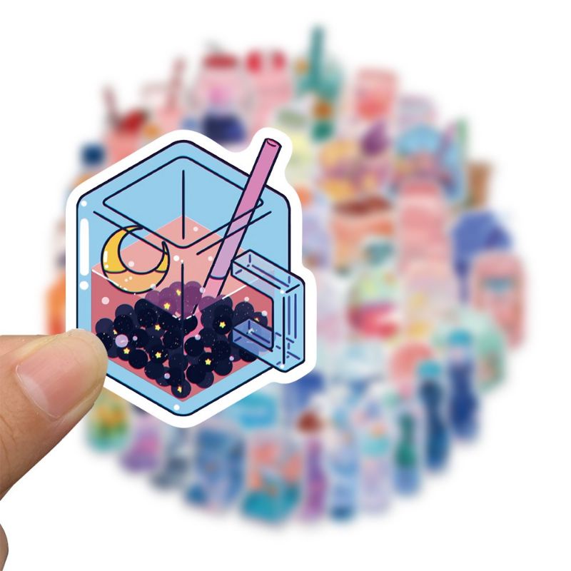 (5 PCS) Stiker Minuman Aesthethic / Stiker Tempel Motif Minuman Bubble / Stiker Random Estetik