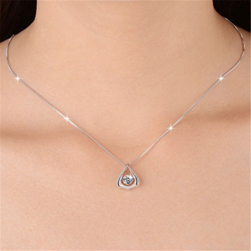 [Ready Stock]Fashion Heart-Shaped Water Drop Plated 925 Silver Necklace Pendant