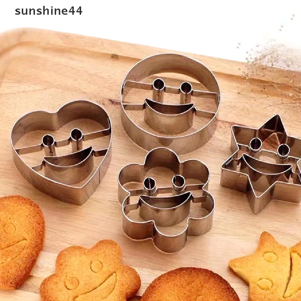 Sunshine 4Pcs / Set Cetakan Pemotong Biskuit / Fondant Bentuk Smiley Face