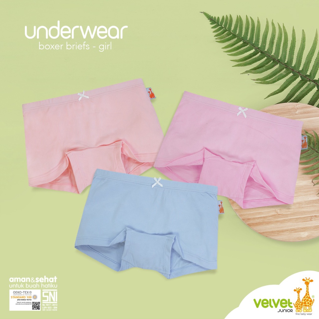 [PROMO BUY 1 GET 1] Velvet Junior Underwear Girl Boxer Briefs Celana Dalam Boxer Anak Perempuan Isi 3pcs