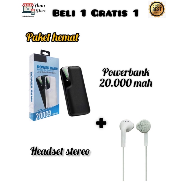 ( PAKET HEMAT ) BELI 1 GRATIS 1 / POWERBANK 20000 MAH FREE HEADSET STEREO TALI / POWERBANK LCD LED S