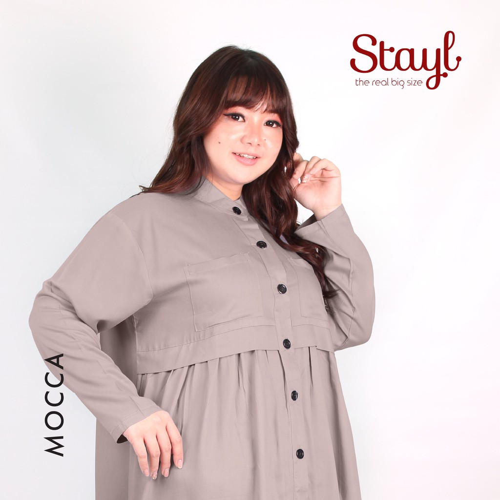 Kemeja Wanita Lengan Panjang LD 100 - 120 3XL Jumbo Rayon Twill 7 Warna Qanita Atasan Big Size XL-Mocca