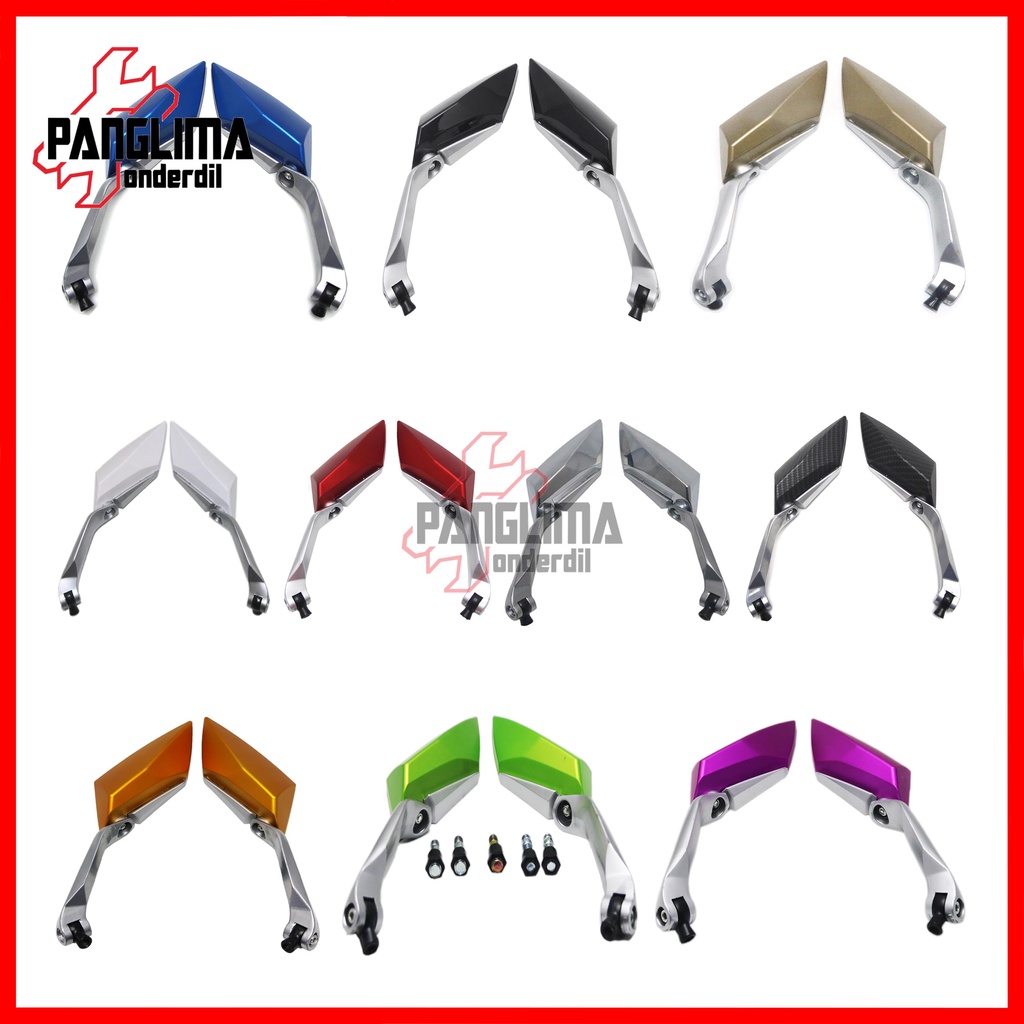 Spion Variasi Batman 3 Universal-Untuk Semua Jenis Motor Honda &amp; Yamaha &amp; Suzuki Warna Carbon-Silver-Putih-Biru-Coklat-Merah-Hijau-Ungu-Emas-Hitam Sepion-Kaca-Cermin Kanan-Kiri Set