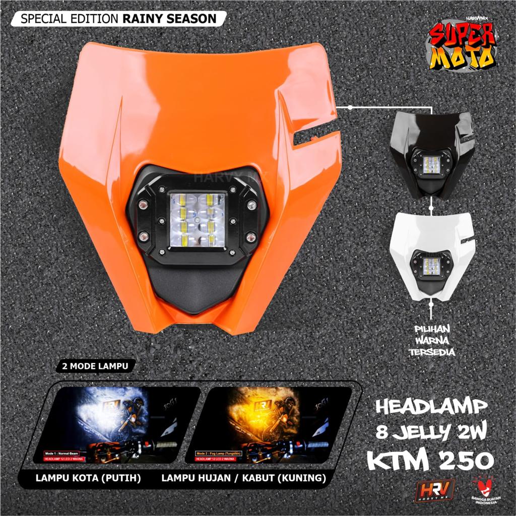 Headlamp Reflektor Lampu Batok Depan KTM 250 2017 Lampu 12 LED / 8 LED JELLY Hitam Orange Putih