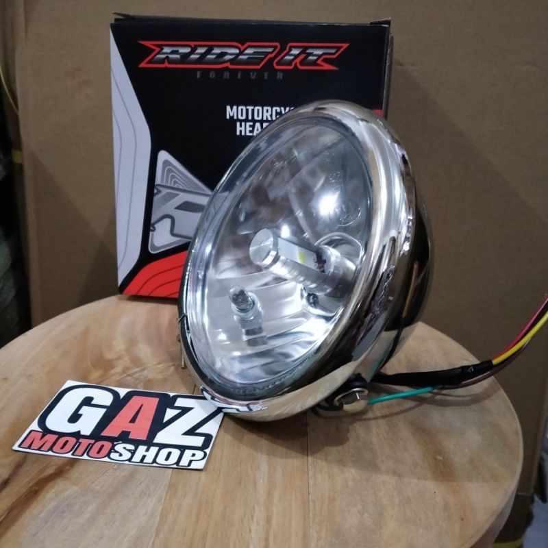 Lampu CB Pesek Jute Headlamp Batok Polos Crhome kaca Putih Reflektor RX King Megapro