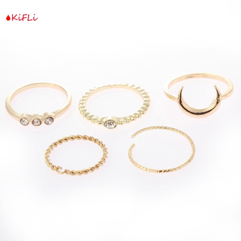 5Pcs Cincin,Vintage Boho Model Stackable,Bulan untuk Wanita