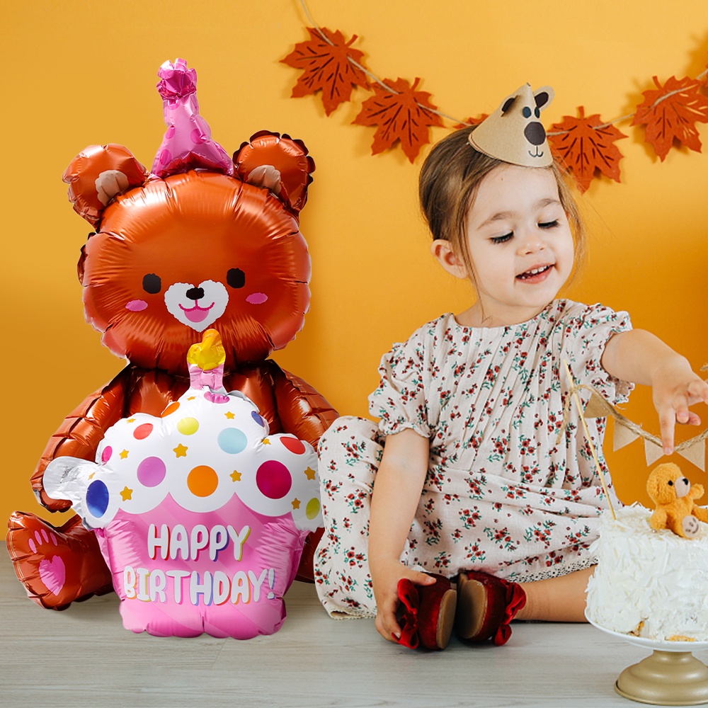 1pc Balon Aluminum Film 4D Bentuk Kartun Beruang Duduk Untuk Dekorasi Pesta Ulang Tahun Anak