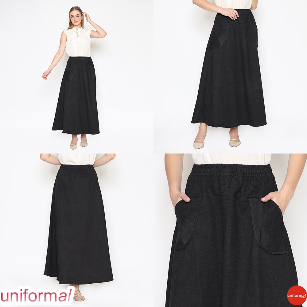 ROK PANJANG PAYUNG WANITA / ROK HITAM WANITA JUMBO BAHAN KATUN COTTON PREMIUM/ ROK KAIN MUSLIM PEREM
