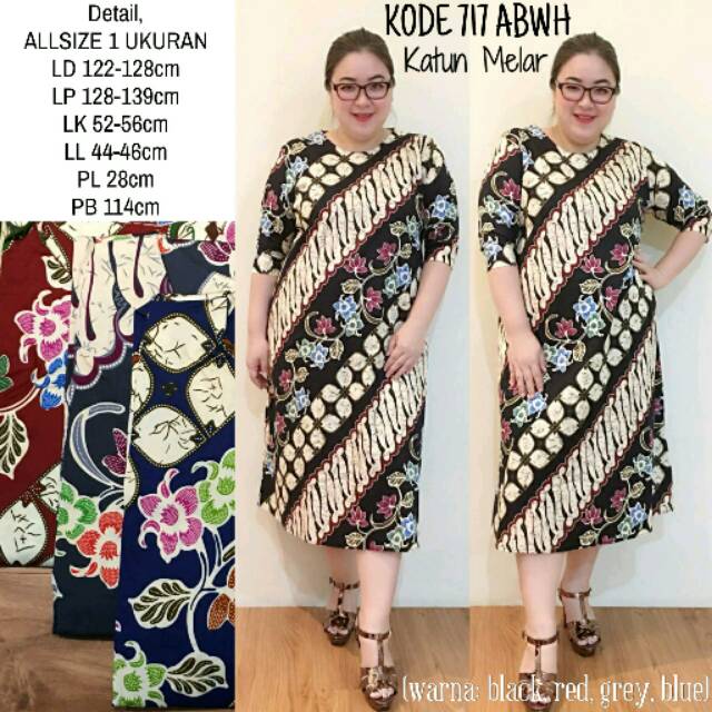 SUPPLIER JUMBOBIGSIZE: BAJU DRESS TERUSAN PANJANG LONG BATIK KATUN STRETCH MELAR MODIS JUMBO 717 BIG