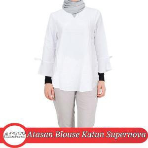 Jual Atasan Blouse Putih Katun Supernova Motif Polos Model Lengan Terompet Berkerah V Murah