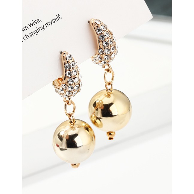 LRC Anting Tusuk Fashion Golden C-shaped Diamond Ball Earrings D91976