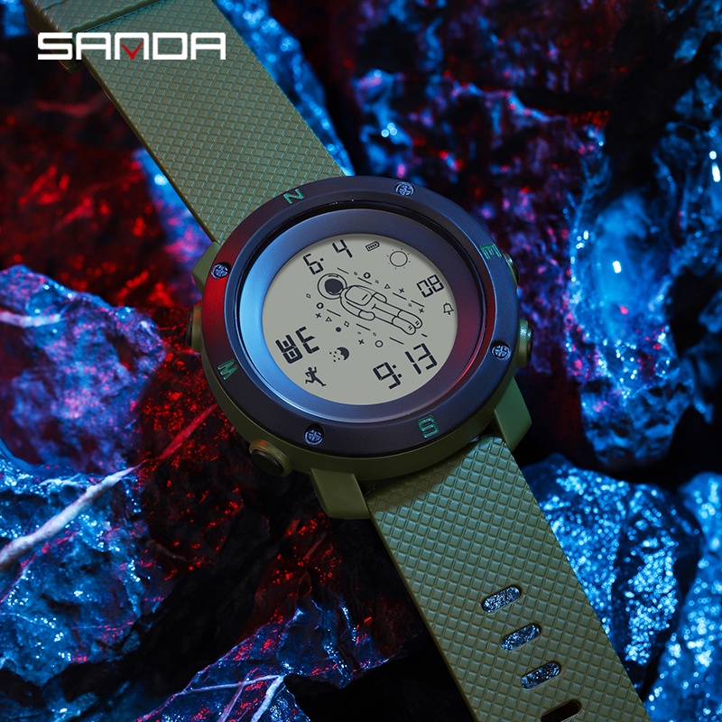 SANDA 2128 Jam Tangan Pria Digital EL Backlight Jam Astronot Sport Watch Anti Air WATCHKITE WKOS