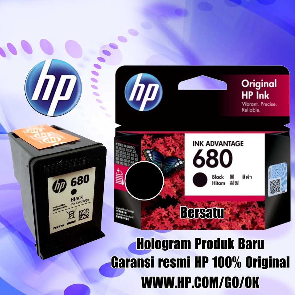 HP 680 Ink Cartridge Original Black Tinta 680 Hitam New F6V27AA STOK BARU