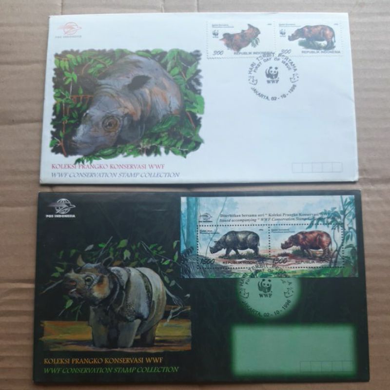 

2 sampul perangko SHP Badak 1996 wwf 4 prangko