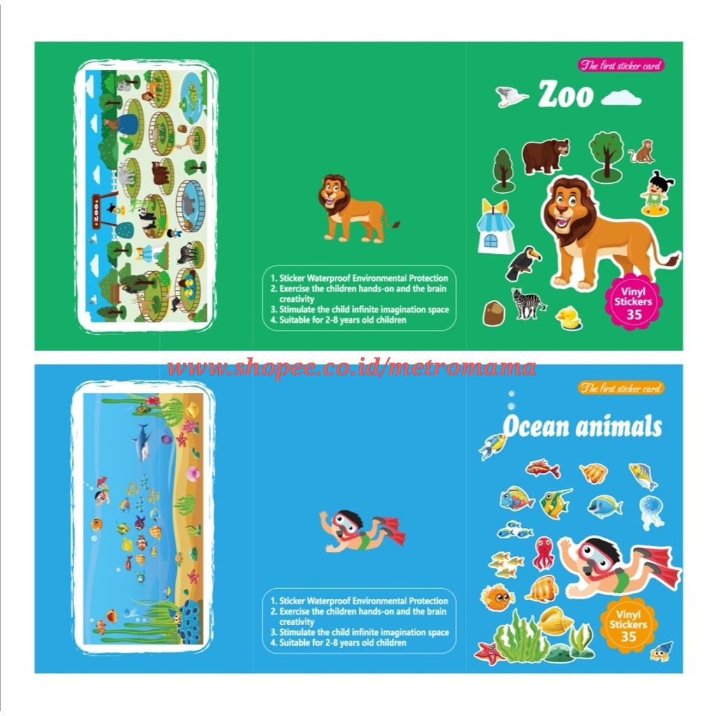 Album Stiker Anak Bahan Vinyl Reuseable / Buku Aktivitas Menempel Anak Waterproof