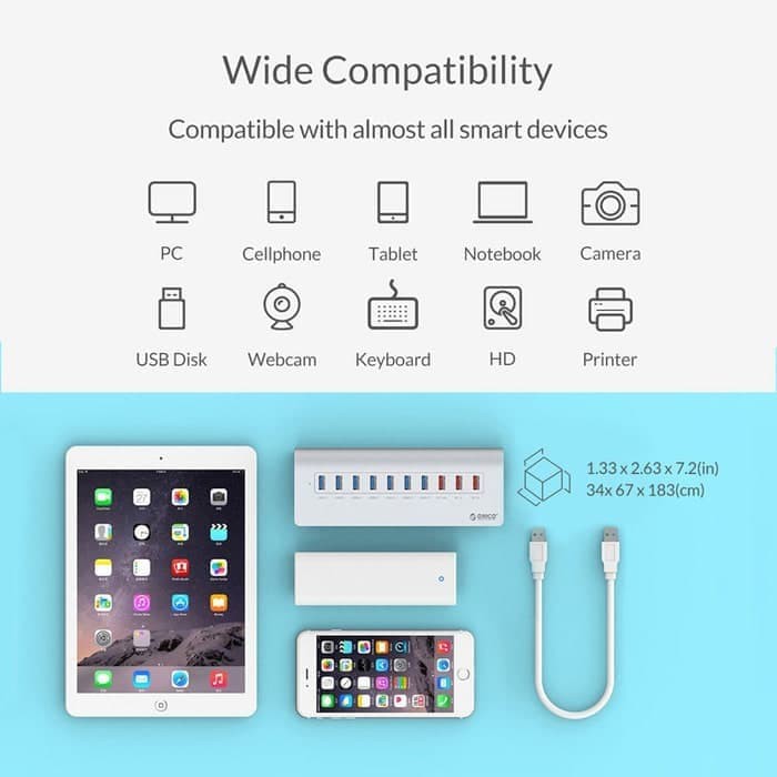 ORICO M3H73P Aluminum 7 Port USB3.0 Hub with 3 Charging Port