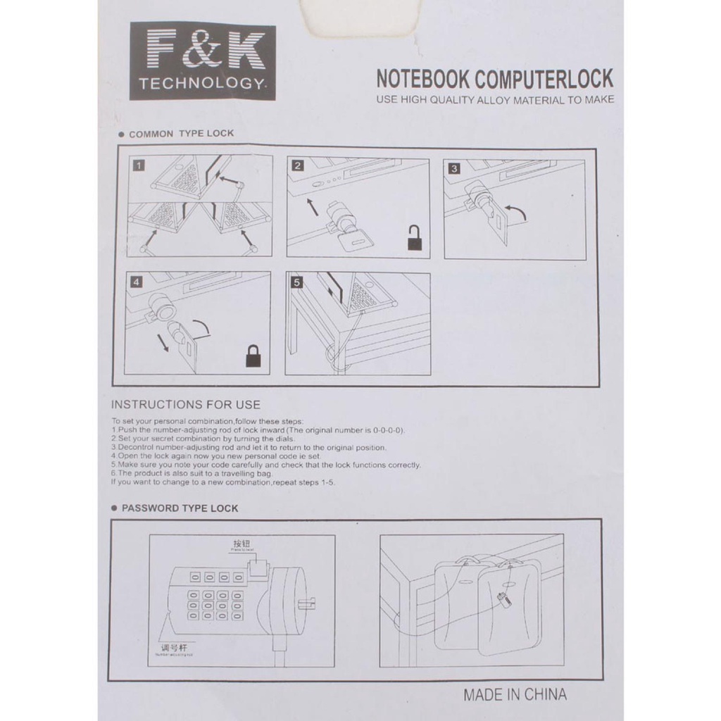 F&amp;K Kunci Pengaman Laptop Code Number Security Lock / Rantai Laptop