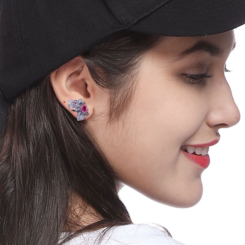 Butterfly Anting Tusuk Desain Kupukupu Hias Kristal Cubic Zircon AAA Mewah Berkilau Untuk Wanita