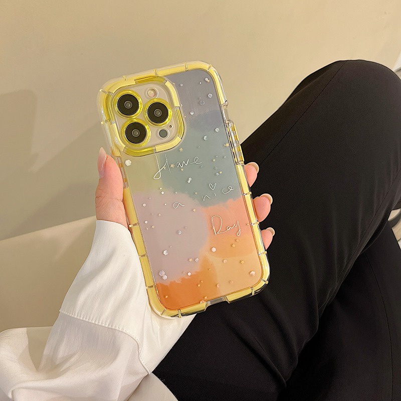 Bersinar Pada Malam Hari Bercahaya Soft Case untuk IPhone Xr Xs Max Ip Apple IPhone 11 12 13 14 Pro Max Gradien Wanita Kuning Halo Teman Hadiah