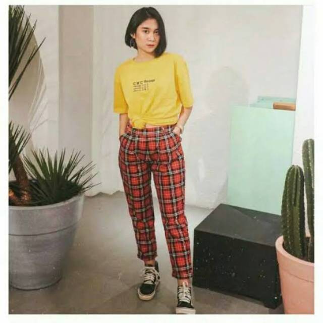 CELANA TARTAN MERAH XL