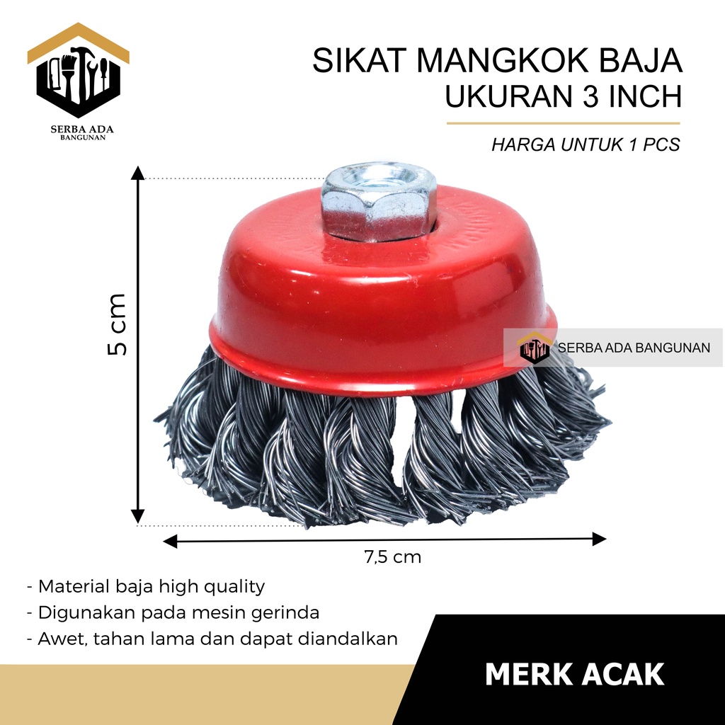 Cup Brush / Sikat Kawat / Sikat Mangkok 3&quot; - Kuningan &amp; Baja