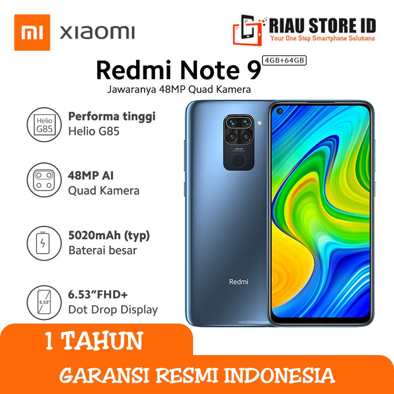 XIAOMI REDMI NOTE 9 4/64 GB GARANSI RESMI INDONESIA RAM 4GB ROM 64GB RAM 4 GB ROM 64 GB
