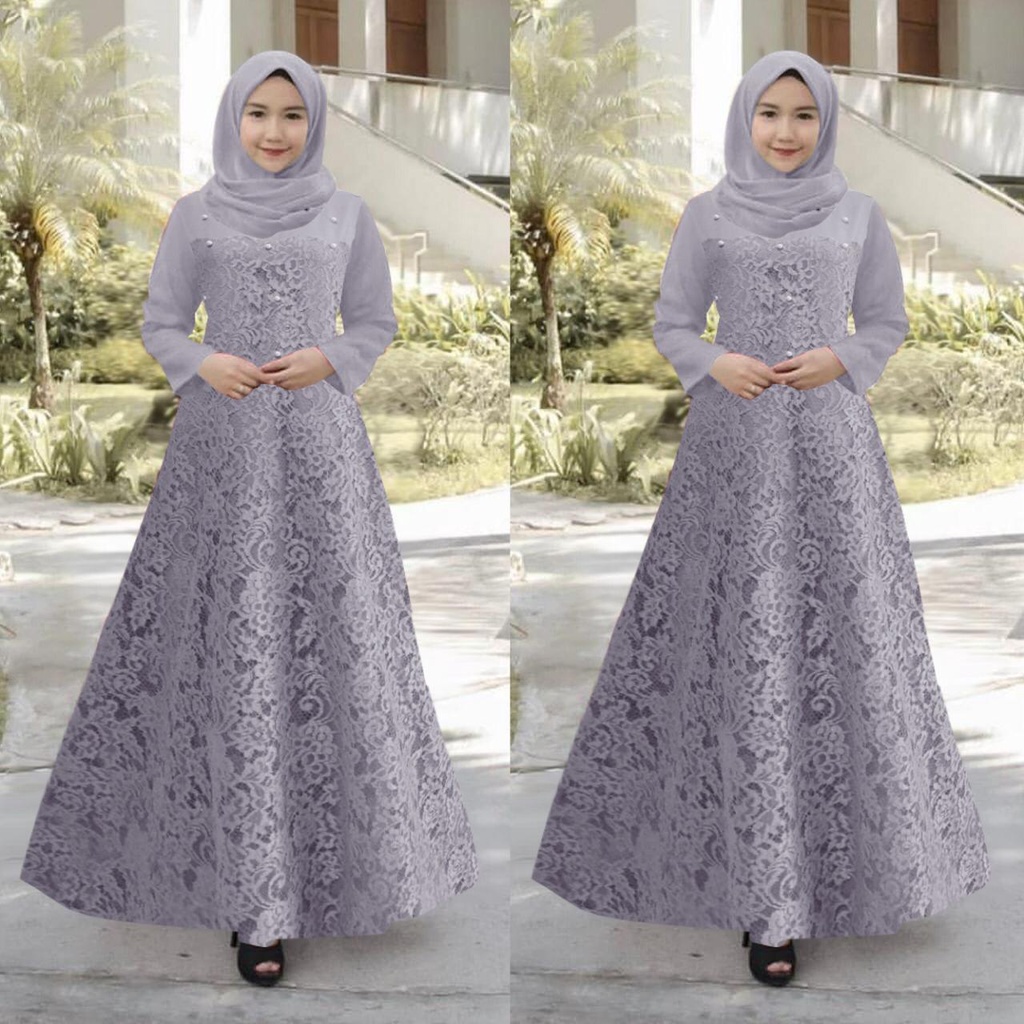 GUCHI Maxi Dress Gamis Terbaru Brukat Timbul Pesta Seragam Kondangan Remaja Dewasa Fashion Wanita Muslim Terbaru Jumbo - Size M L XL XXL