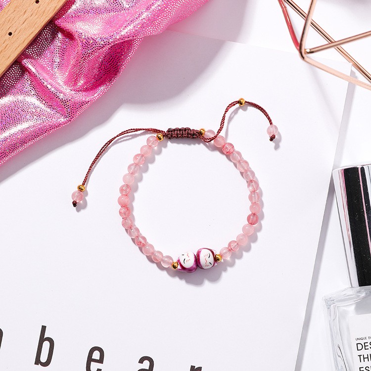 XiaoboACC Gelang Tangan Adjustable Hias Kristal Kucing Ala Korea untuk Wanita