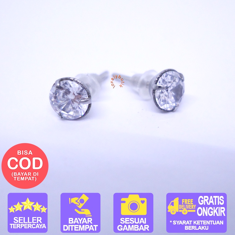 Lovelybutik - Anting Anti karat Giwang Mata 1 Anting Murah Ukuran 0,5 cm Warna Silver