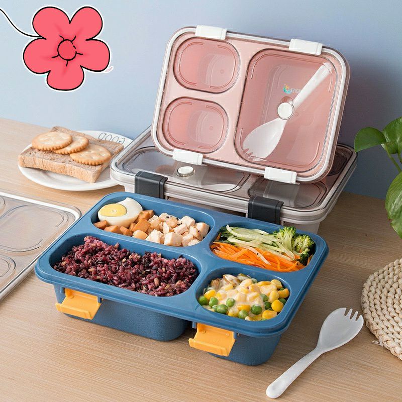 ~ PIYOSHI08 ~ Lunch Box 3 Dan 4 Grid Tempat Makan 1250ml / Kotak Bekal Anti Bocor Dengan Sekat (Oval) PD107