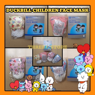 Masker Duckbill BT21 BT5 Anak 3 Ply Warna Warni