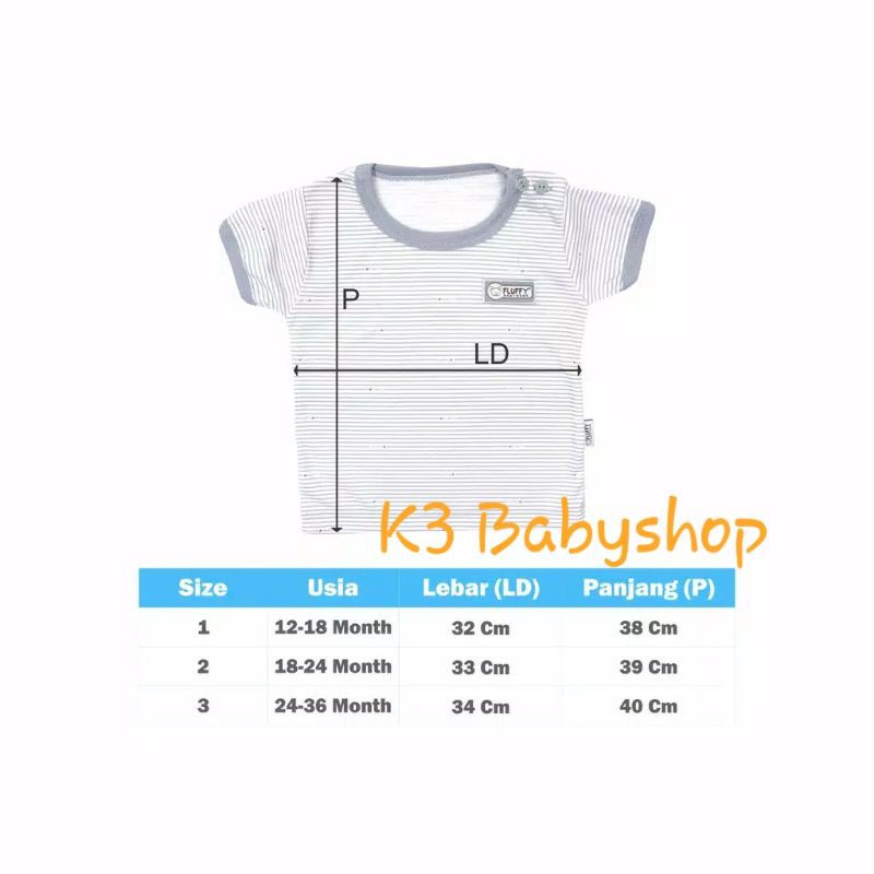 Oblong pendek bis rib fluffy seri abu grey putih white kaos bayi anak SNI