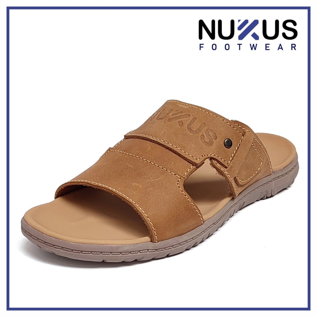 Nukus Sandal Pria Kulit Asli Selop Coklat Krem - NK 05