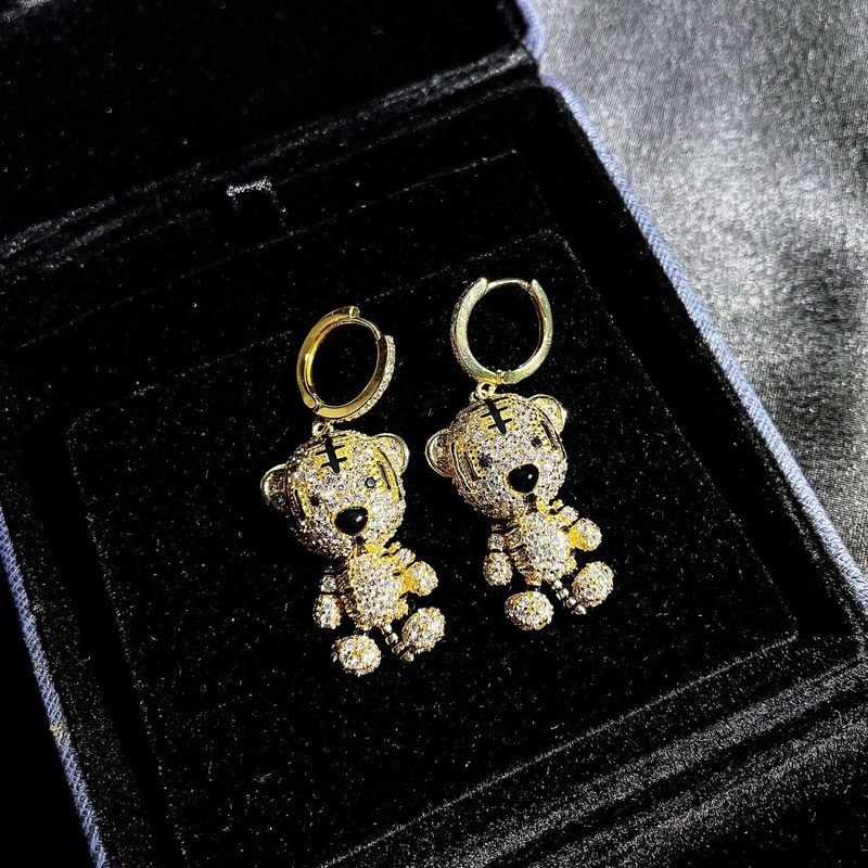 Cute Little Tiger Personality Earrings Studded with Zircon