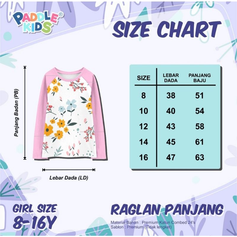 Kaos Paddle Kids Panjang size 8-16 T