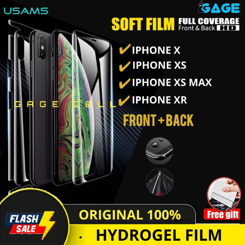 USAMS - HYDROGEL HYBRID ANTI GORES IPHONE X XS MAX XR FULL CLEAR SCREEN PROTECTOR BENING HD ORIGINAL