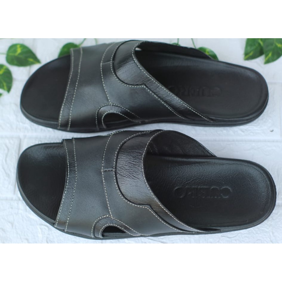 sandal kulit pria kulit asli warna hitam