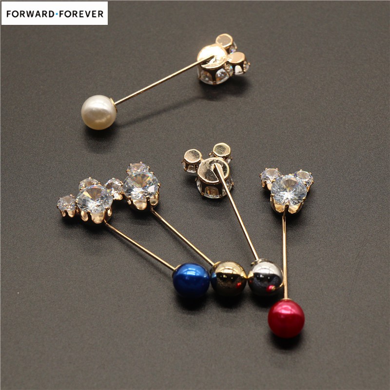 4cm Mickey Crystal Pin Tuspin mutiara/pearl/brooch/bros/aksesoris