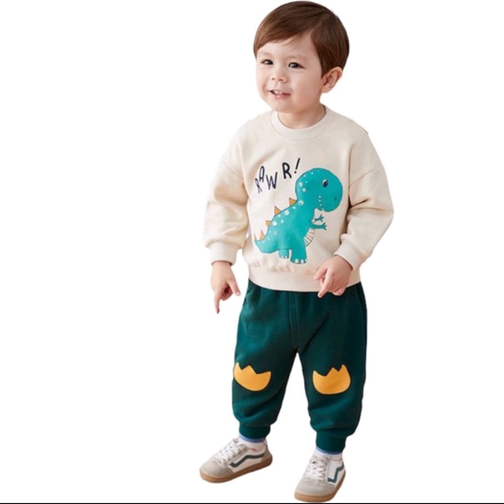 Baju setelan anak laki laki umur 1-5 Tahun Set sweater anak laki laki dinosaurus