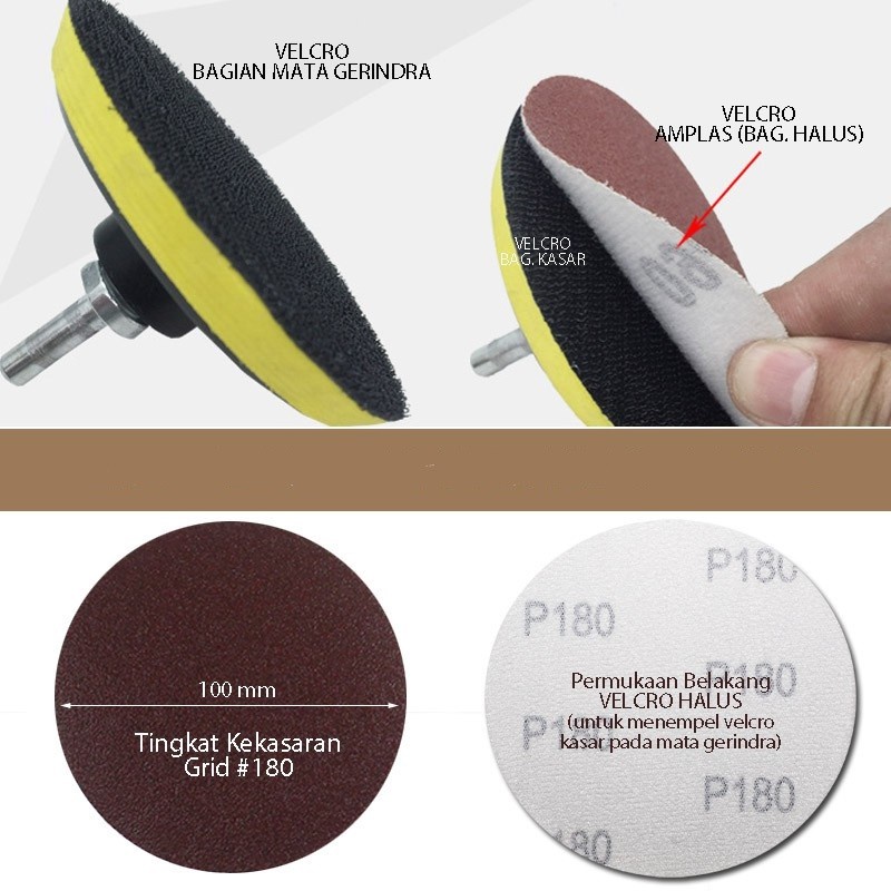 Amplas Bulat Velcro 4 inch Untuk Kayu Dan Besi P600 - Amplas Halus