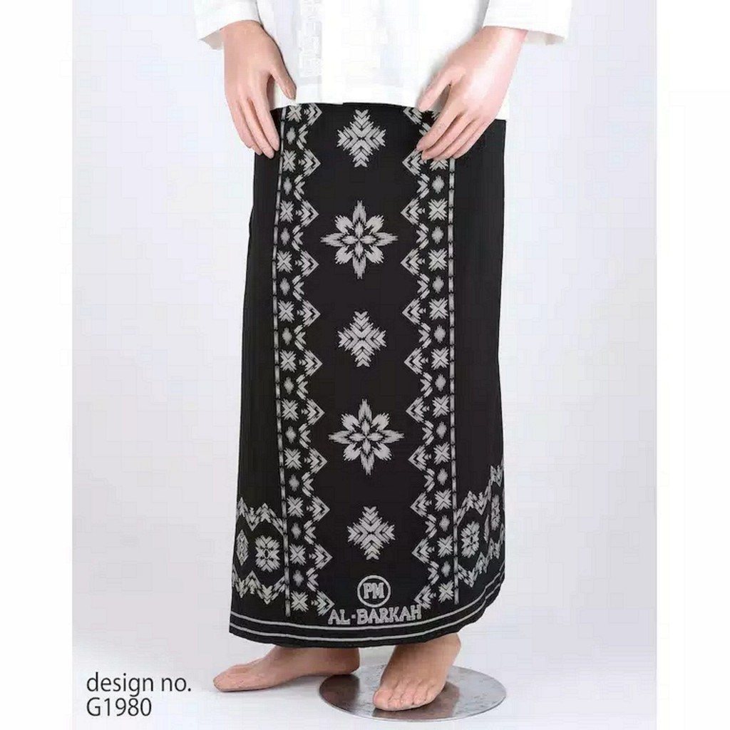 SARUNG PRIA DEWASA BAHAN KATUN BSY PM PULAU MAS MERK AL BARKAH HITAM SAMARINDA JUMBO 115 CM X 120 CM