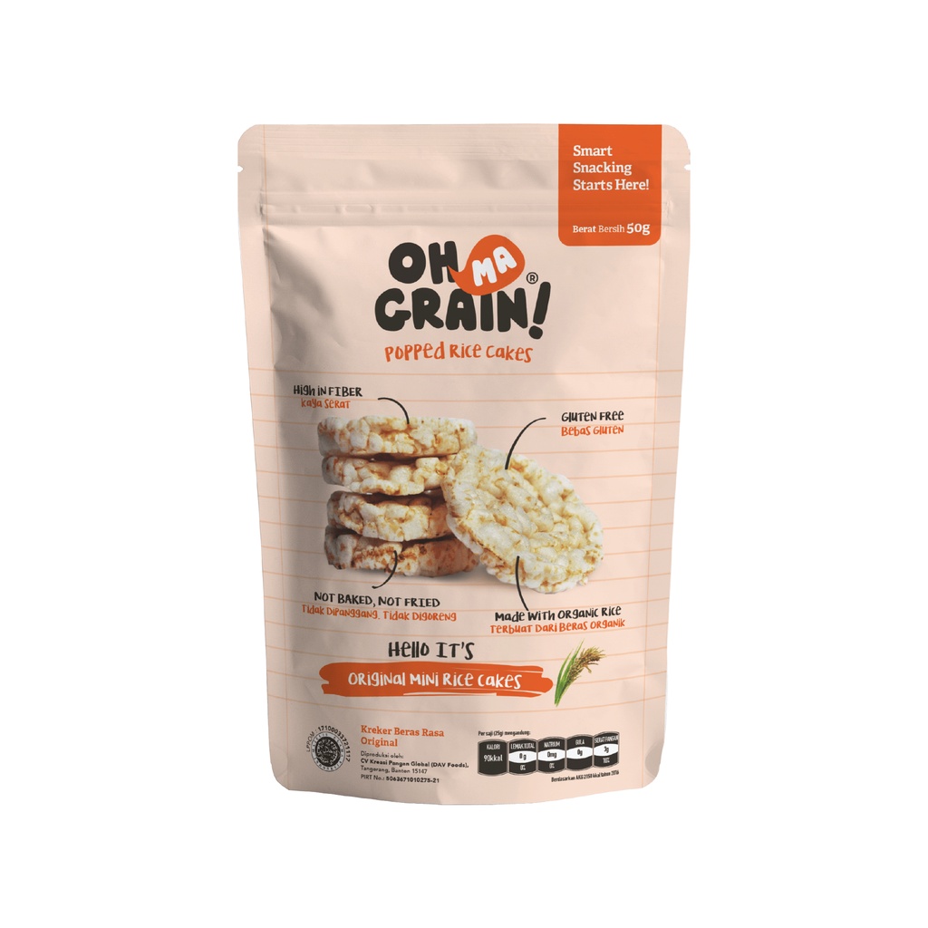 Oh Ma Grain, Organic Brown Rice Cakes Plain (No Gulgar) 45 gr