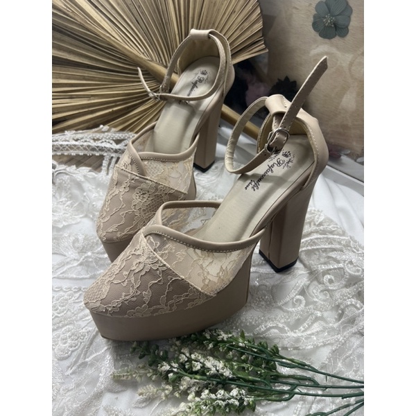 sepatu Rafaizoutfit Cindy cream sepatu wedding heels tinggi 12cm