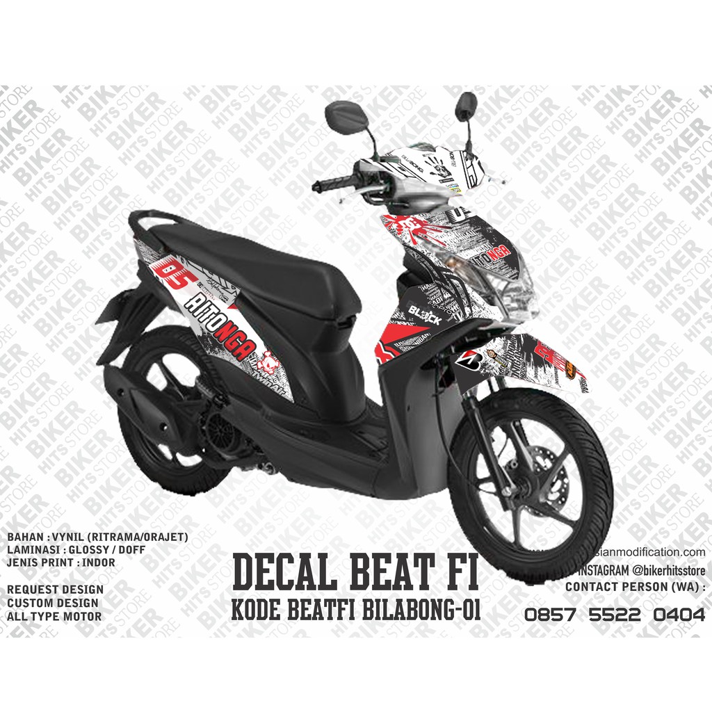 Decal Stiker Honda Beat Fi 2013 Custom Hooningan Putih Shopee